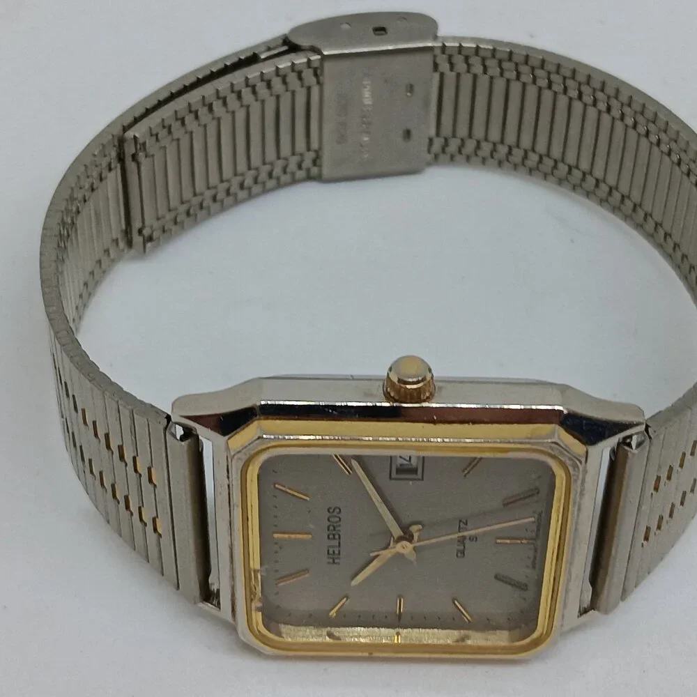 Helbros 87-3 Men's 29x30mm Slim Profile Two Tone Gray Dial Quartz Dress Watch